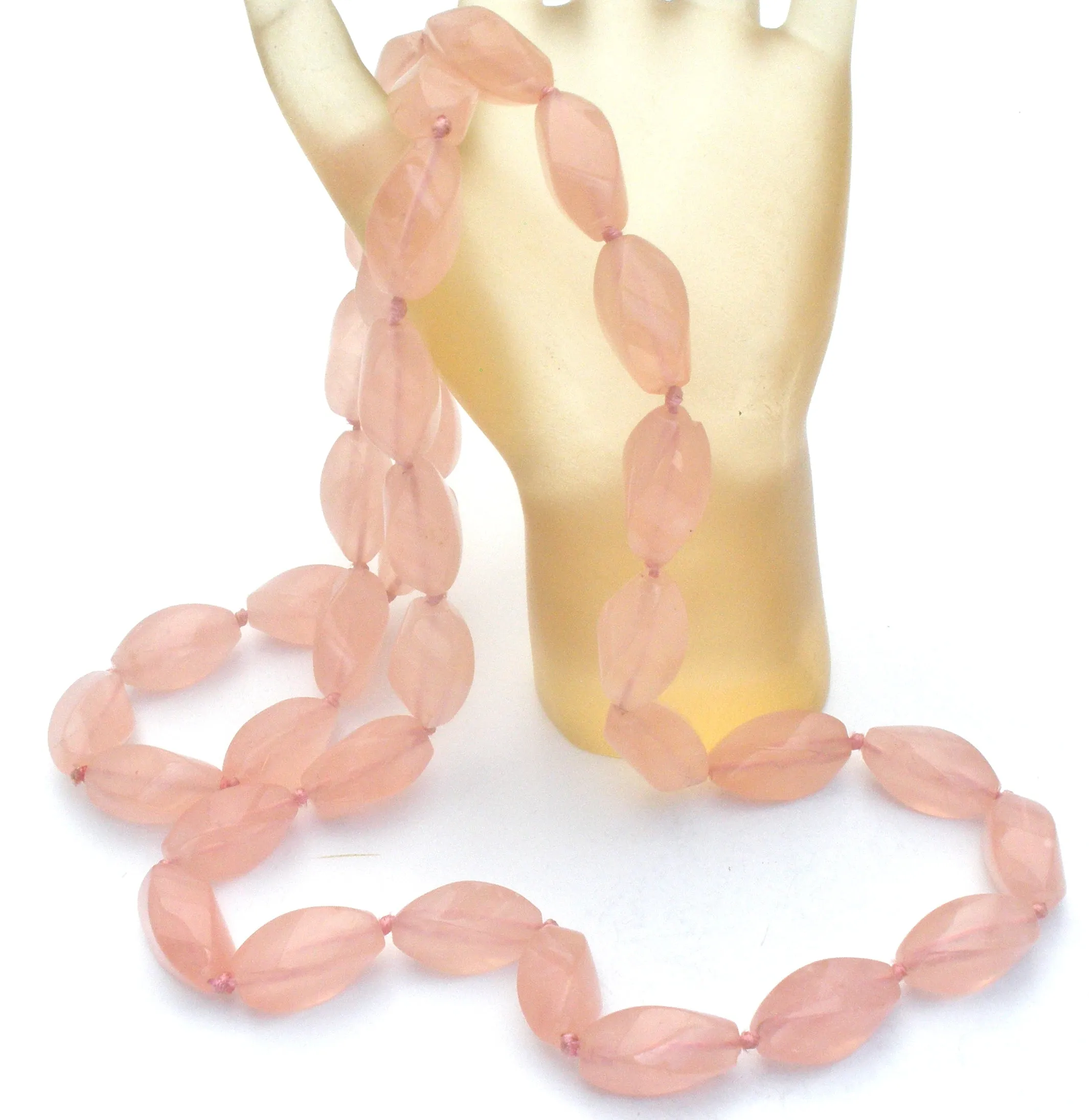 Rose Quartz Knotted Bead Necklace 33"