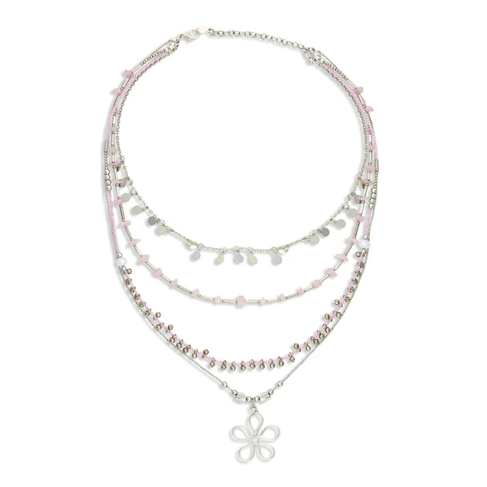 Rose Quartz Multistrand Blossom  Pendant Necklace