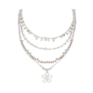 Rose Quartz Multistrand Blossom  Pendant Necklace