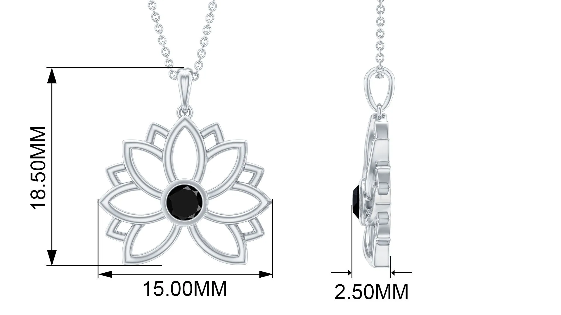 Round Cut Created Black Diamond Gold Lotus Flower Pendant