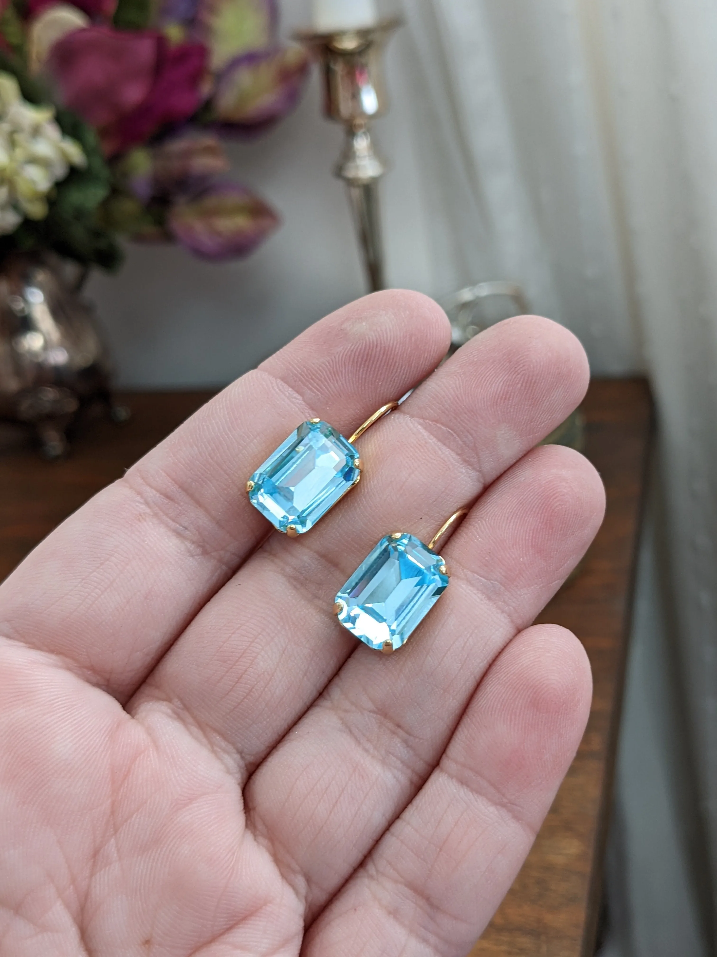 SALE! Aquamarine Swarovski Crystal Earrings - Medium Octagon