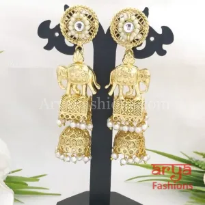 Shamira Elephant Theme Kundan Rajwadi Earrings