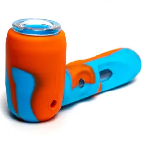 Shooters - 4" Silicone & Glass Hammer Hand Pipe - Orange & Blue