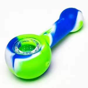 Shooters - 4" Silicone & Glass Hand Pipe - Green & Blue