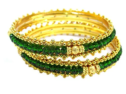 SHREE MAULI CREATION Green Alloy Golden Green Beads Bangle Set of 2 for Women