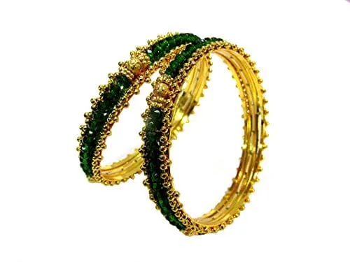 SHREE MAULI CREATION Green Alloy Golden Green Beads Bangle Set of 2 for Women