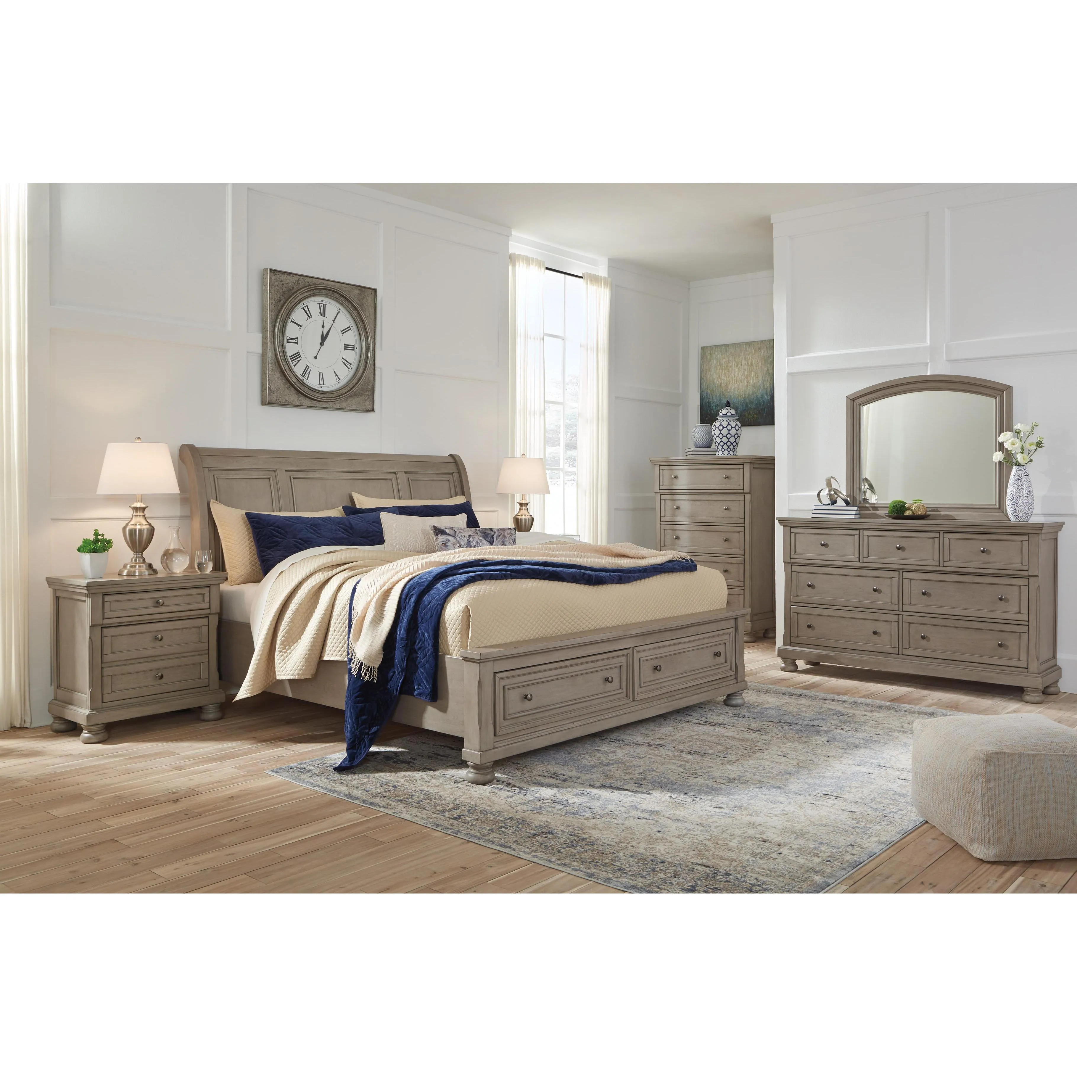 Signature Design by Ashley Lettner B733 7 pc King Sleigh Storage Bedroom Set