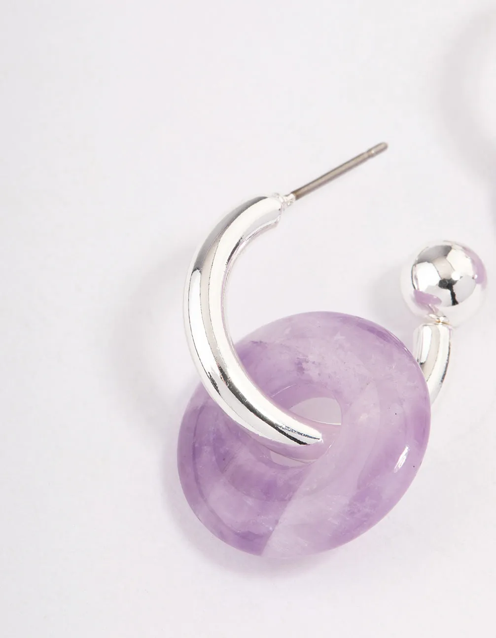 Silver Amethyst Pendant & Huggie Hoop Earrings