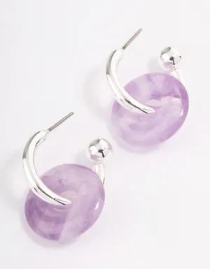 Silver Amethyst Pendant & Huggie Hoop Earrings