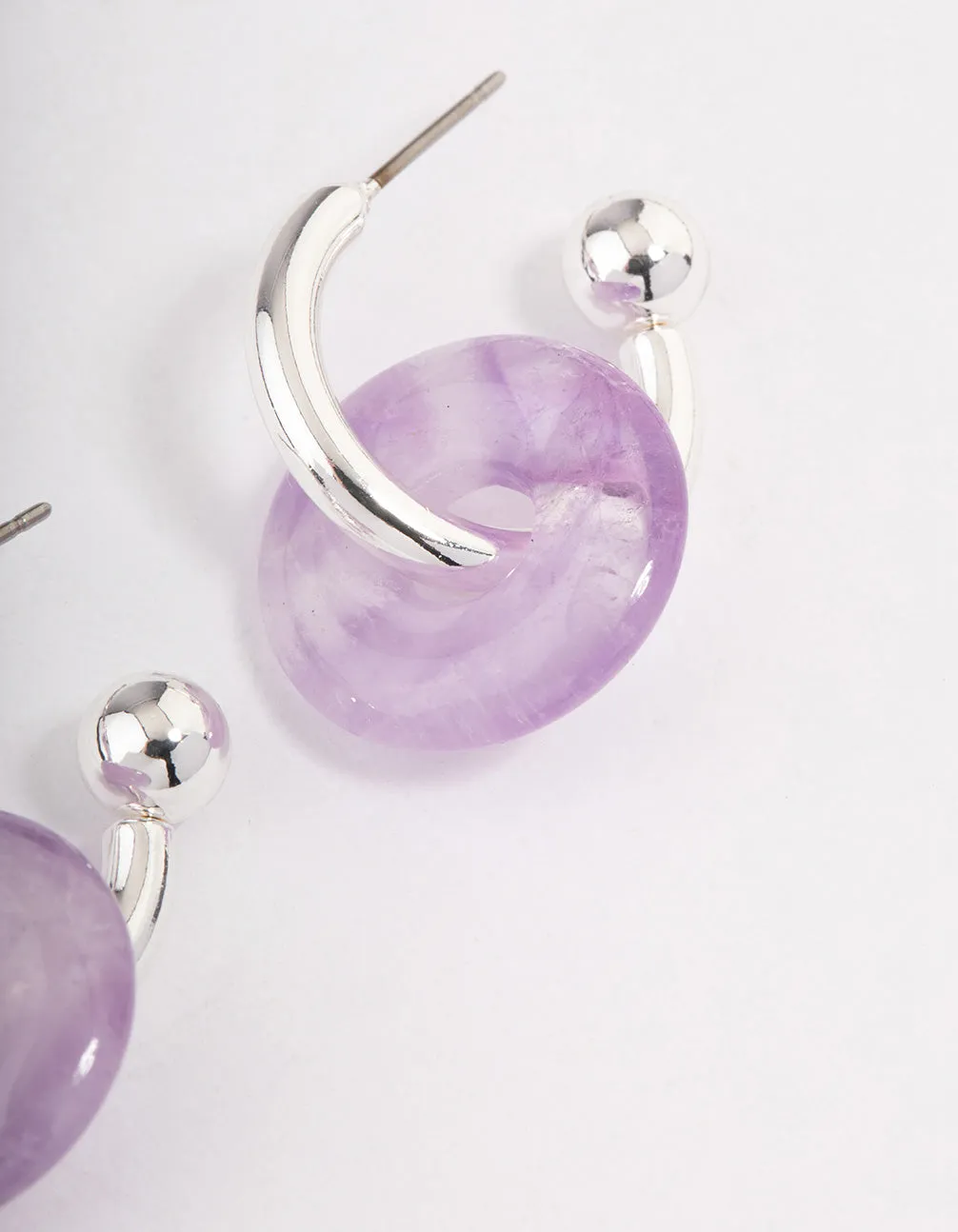 Silver Amethyst Pendant & Huggie Hoop Earrings