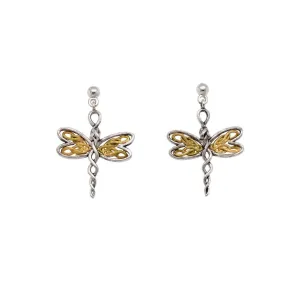 Silver and 10k Yellow or Rose Gold Dragonfly Post Earrings