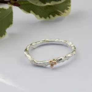 Silver and Gold Twig and Berry Shaped Wedding Ring, Rustic Wedding Ring