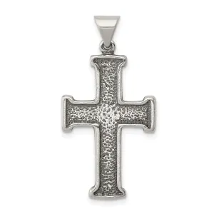 Silver Antiqued Polished Textured Cross Pendant