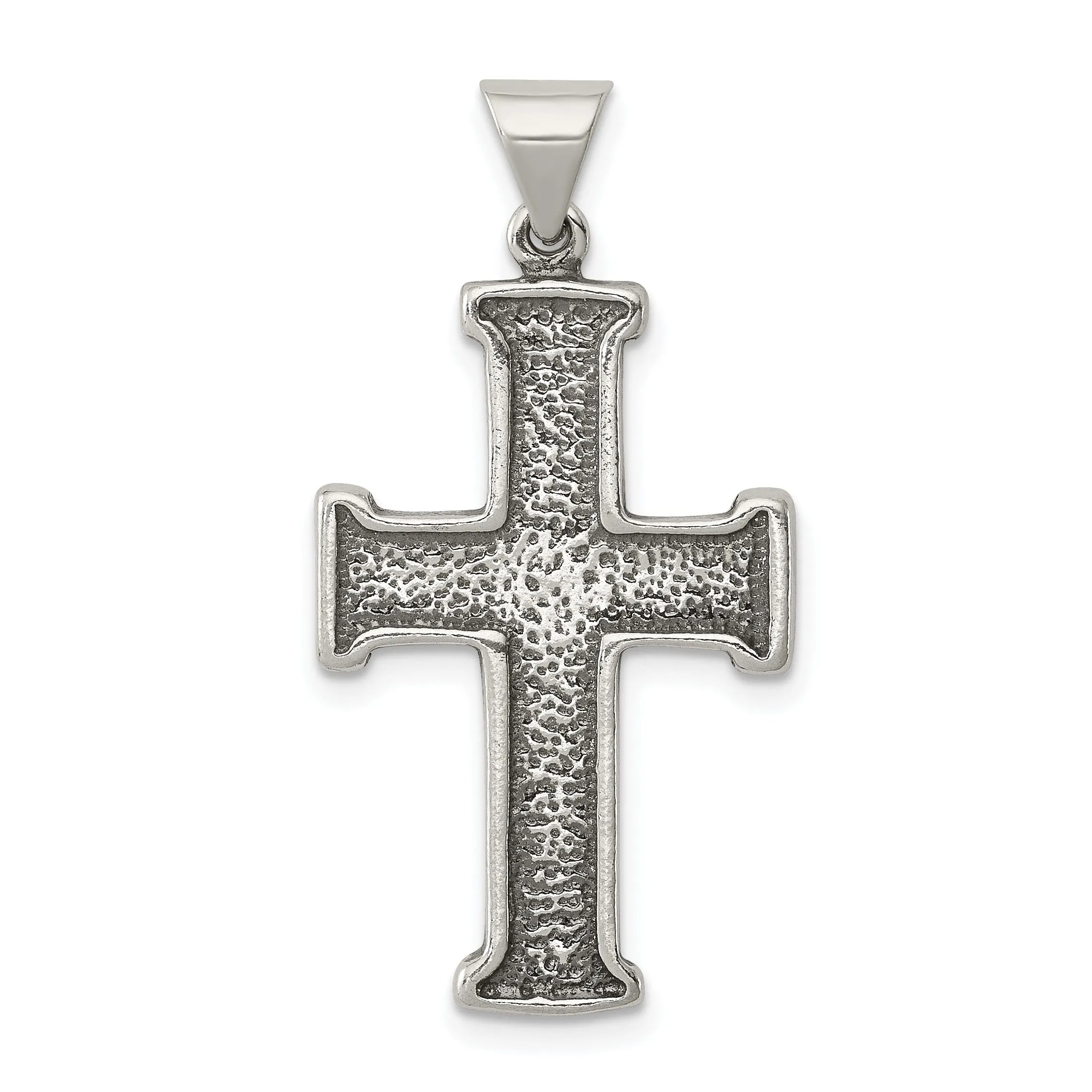 Silver Antiqued Polished Textured Cross Pendant