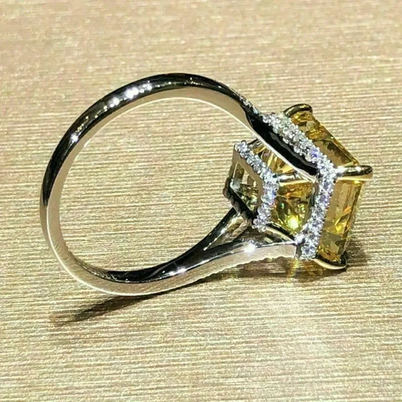 Silver Plated Yellow Gemstone Rectangular Shape Ring