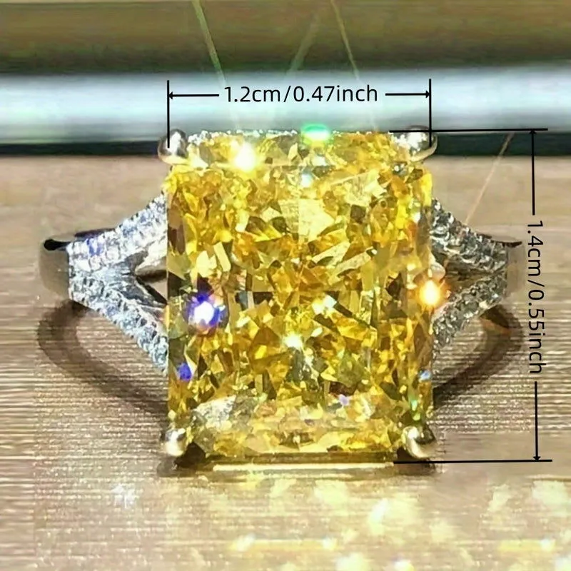 Silver Plated Yellow Gemstone Rectangular Shape Ring