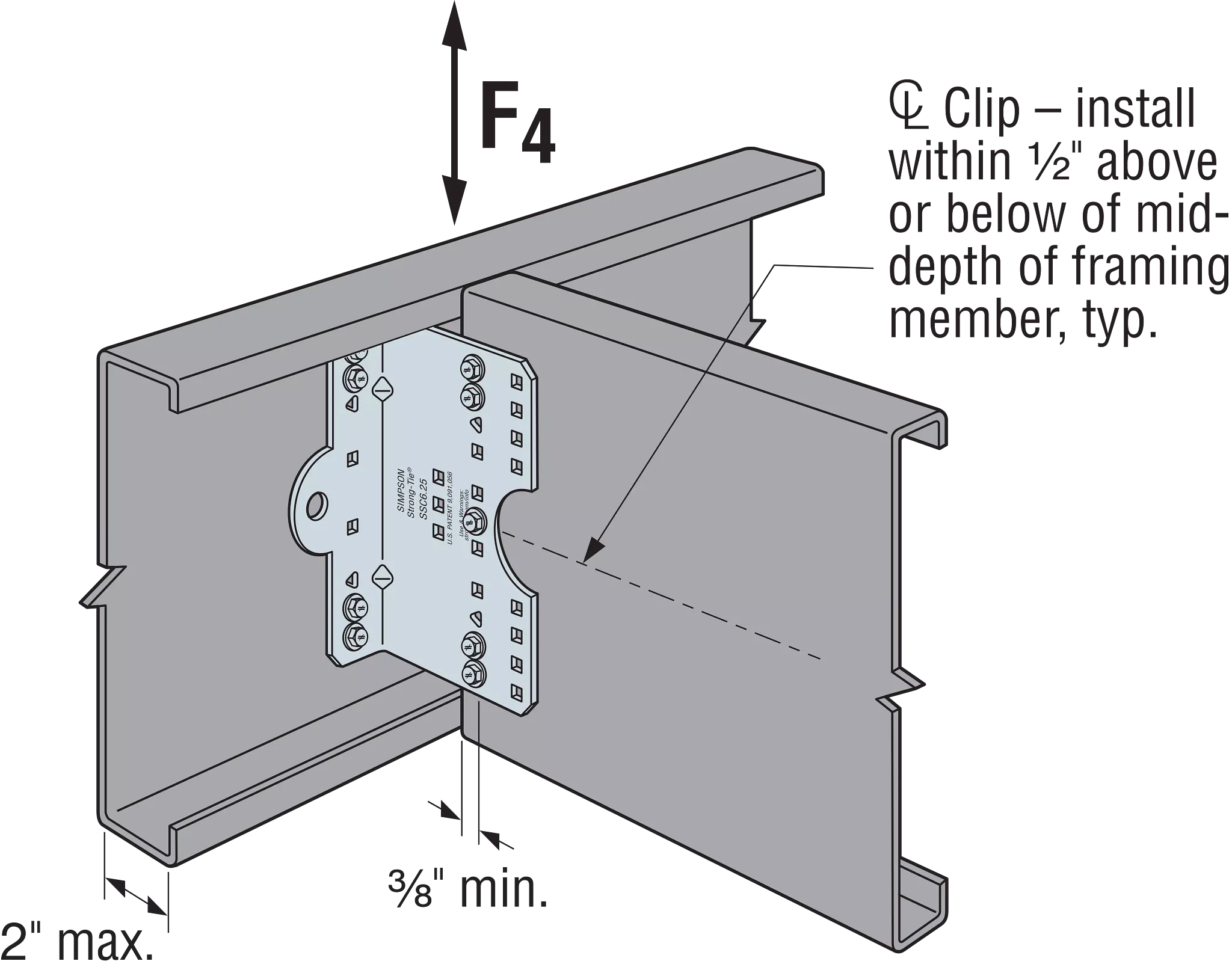 Simpson SSC6.25-R30 SSC 6-1/4 in. 14-Gauge Galvanized Steel-Stud Clip (30-Qty)