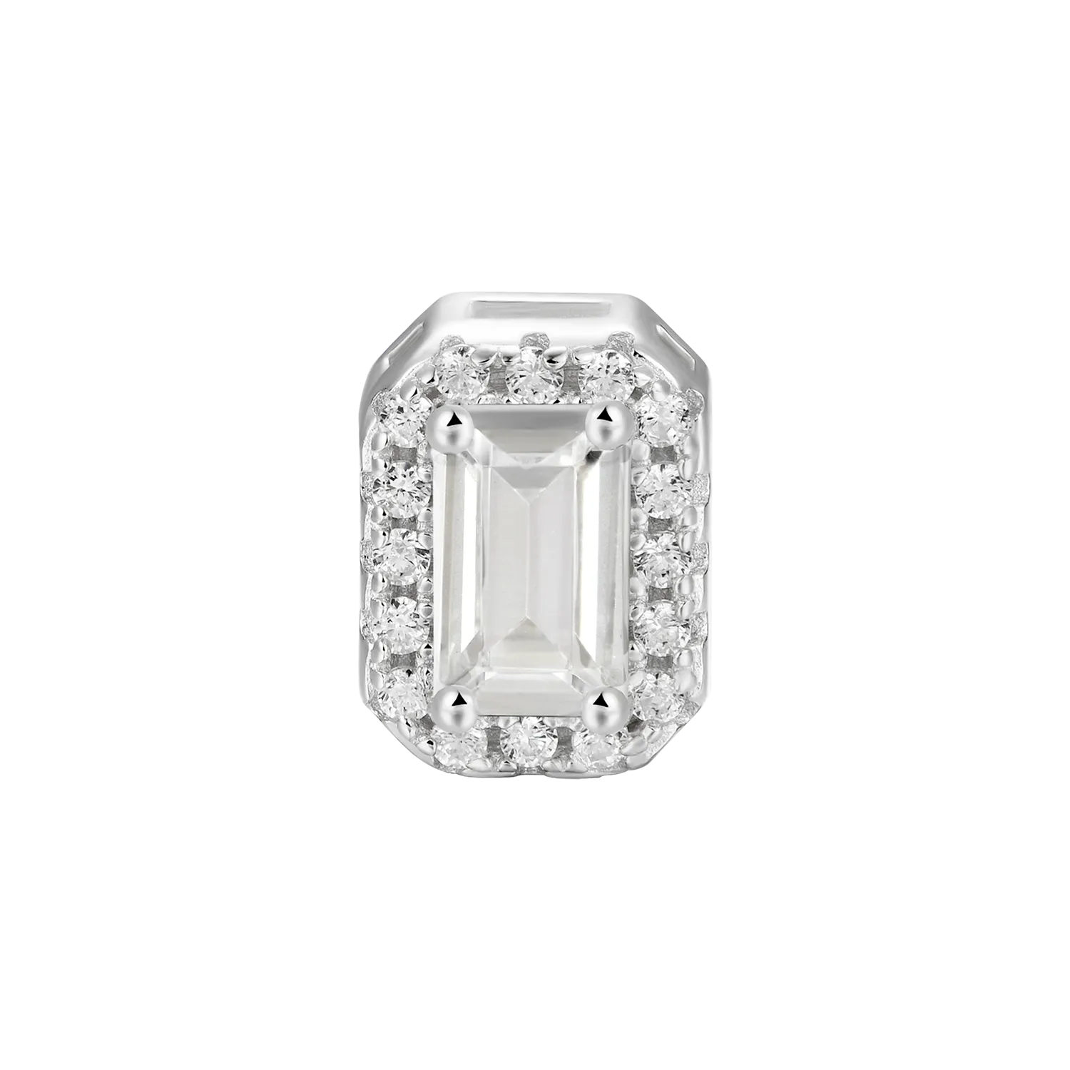 Single Emerald Cut Halo Stud Earring