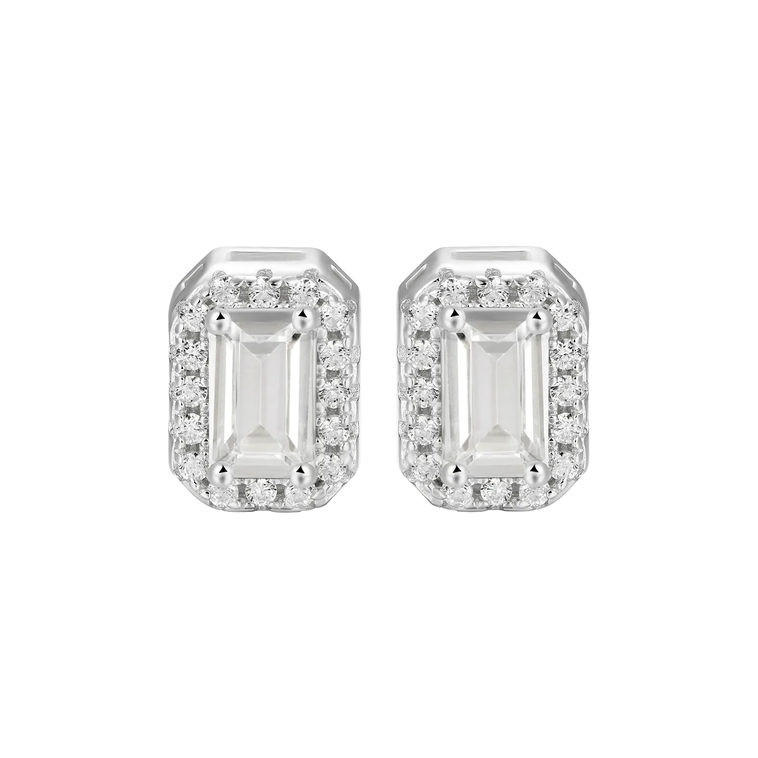 Single Emerald Cut Halo Stud Earring