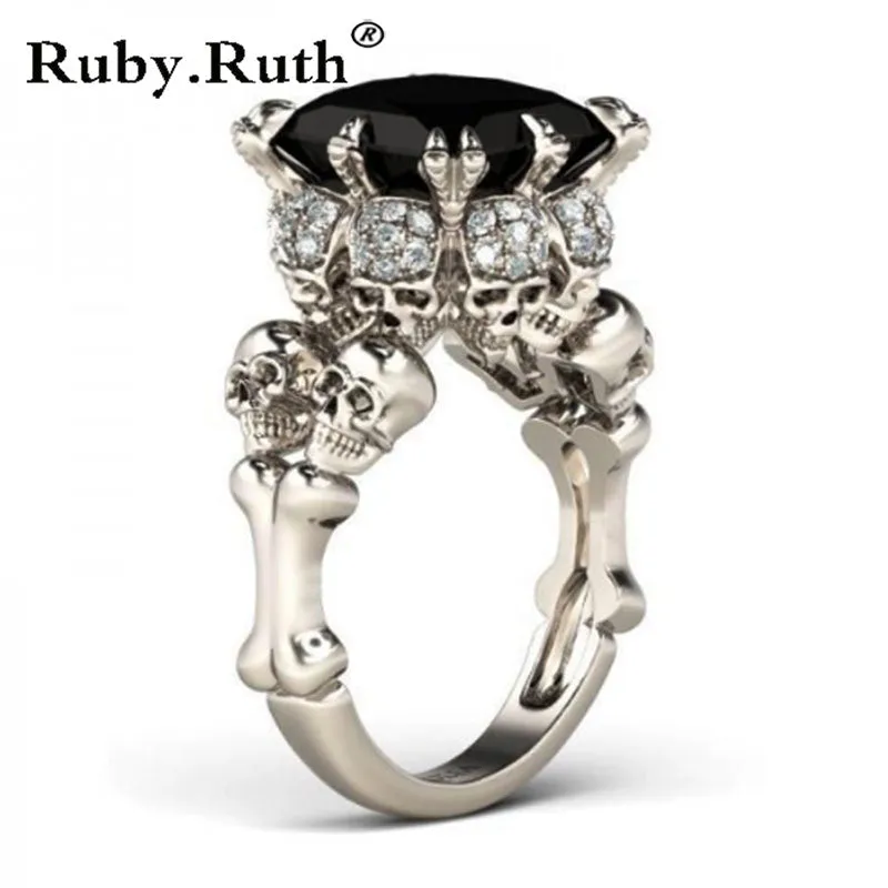 Skull Ring Black Zircon Women's Wedding Ring