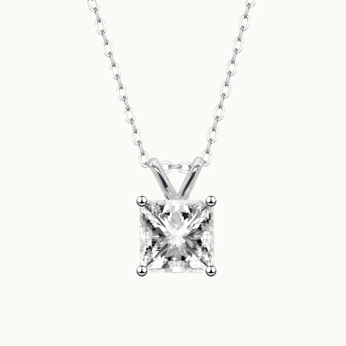 Solitaire Princess Moissanite Pendant Necklace