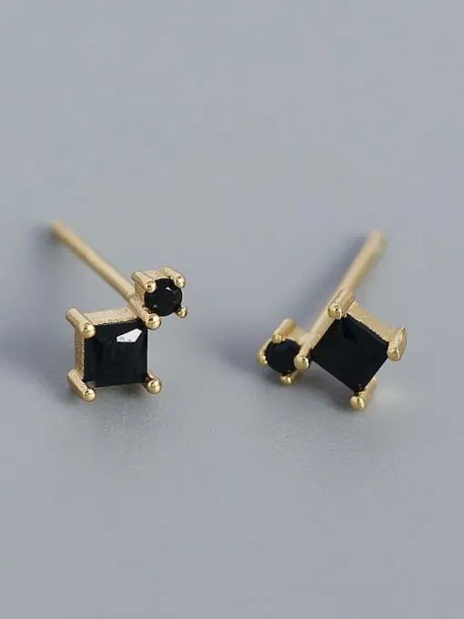 Square Round Tiny Stud Earrings, .925 Sterling Silver Cubic Zirconia Dainty Cartilage Stud Earrings