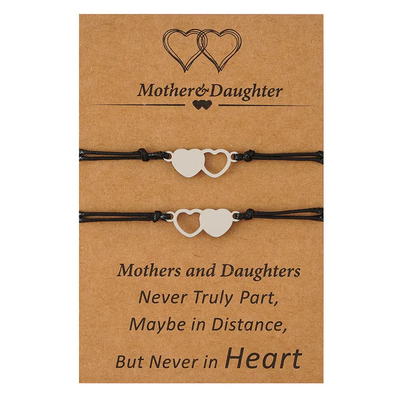 Stainless Steel Hollow Heart Hand-woven Card Bracelet Set