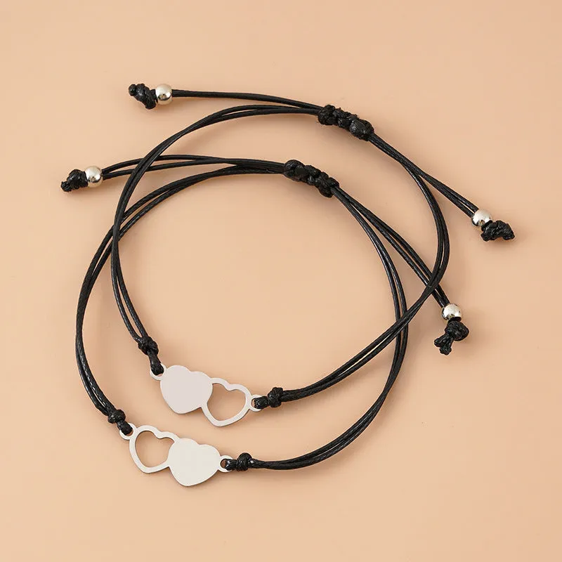 Stainless Steel Hollow Heart Hand-woven Card Bracelet Set