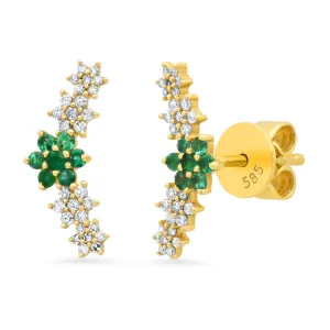 Star Wing Diamond Emerald Studs 14kt Gold