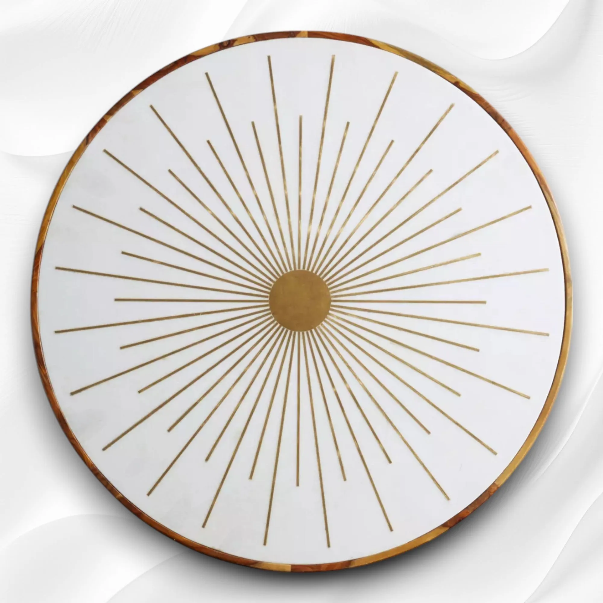 Starburst Marble Brass Inlay Round Coffee Table White