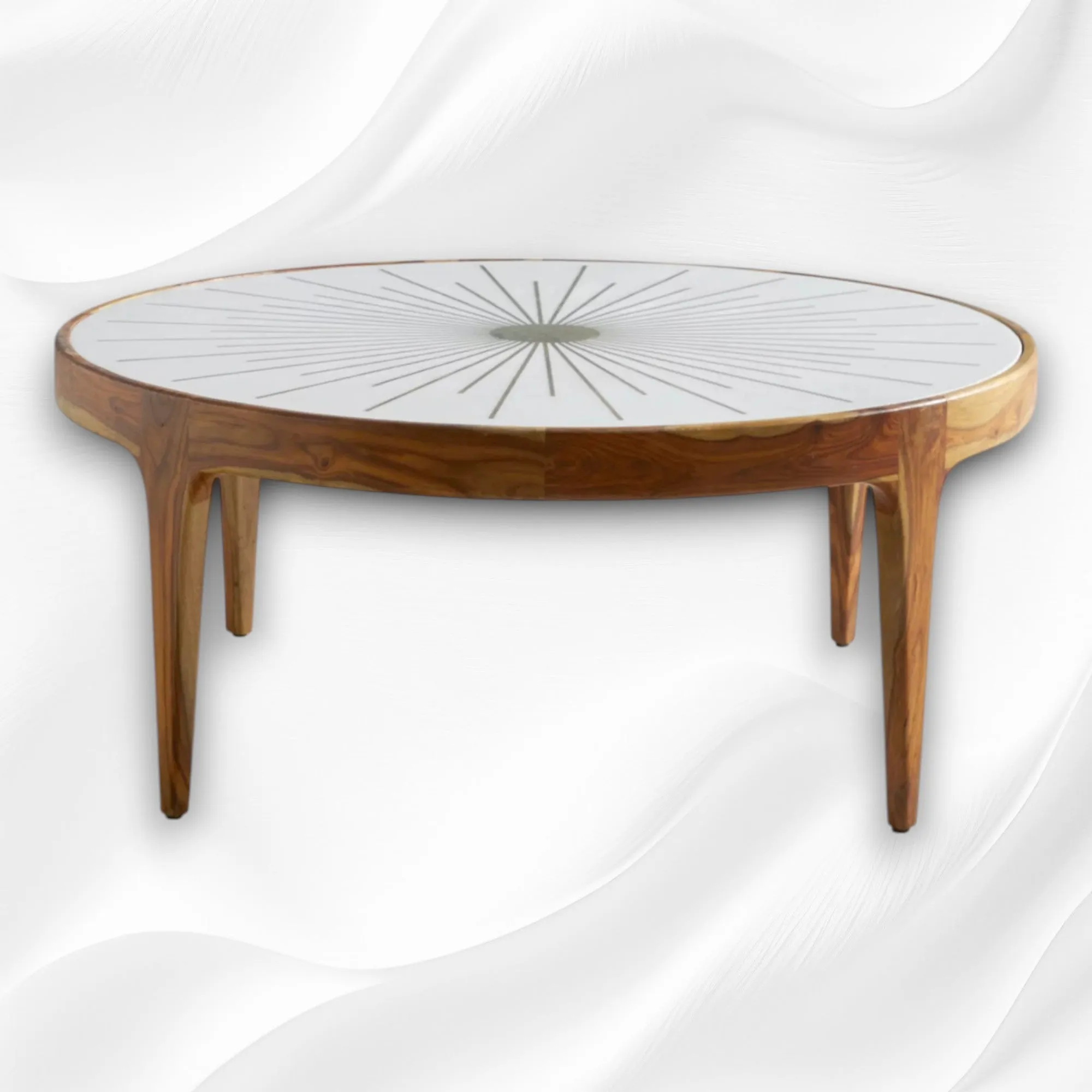 Starburst Marble Brass Inlay Round Coffee Table White