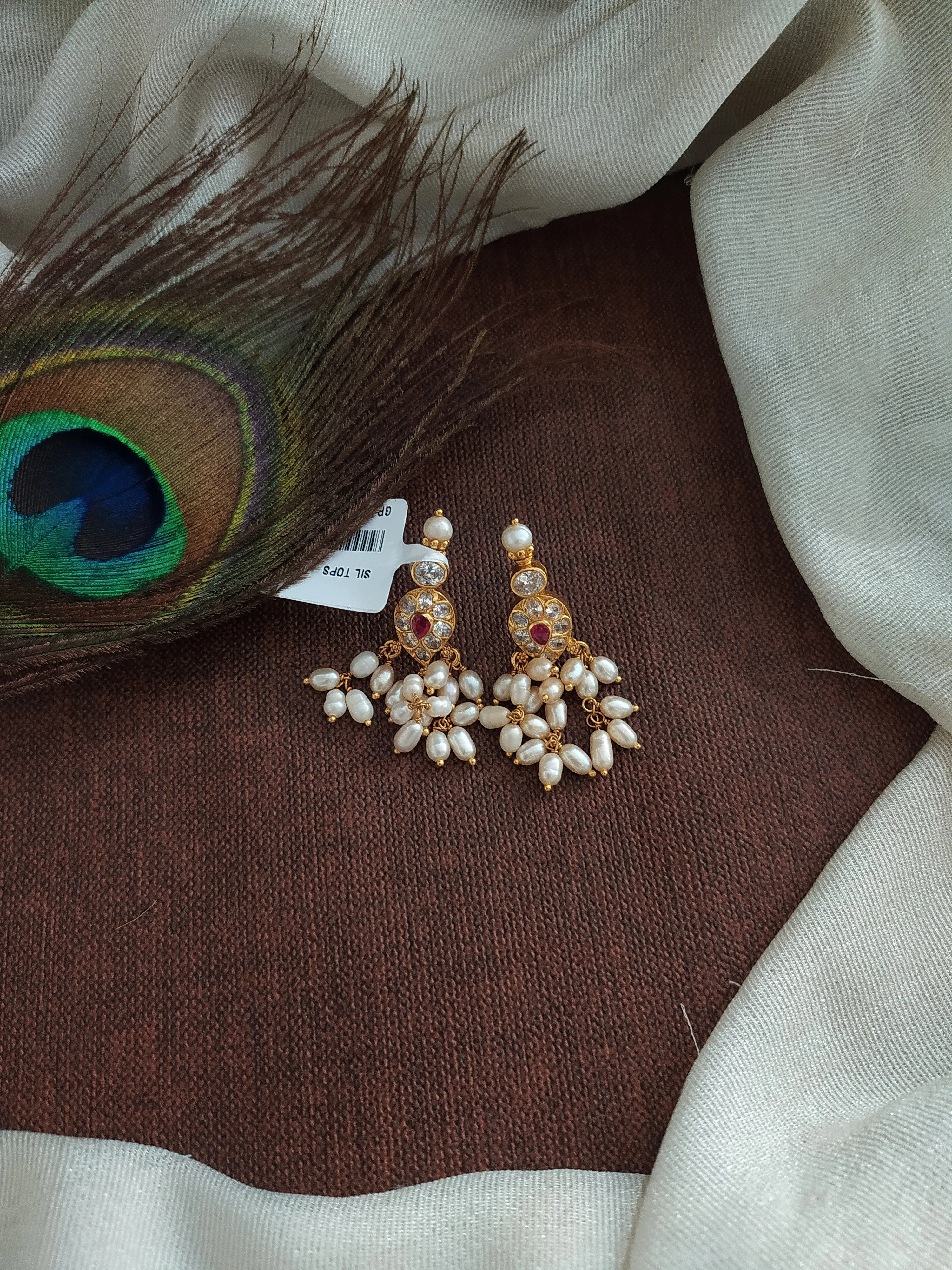 Statement Mango-Shaped Pearl Studs with Semi-Precious Stones