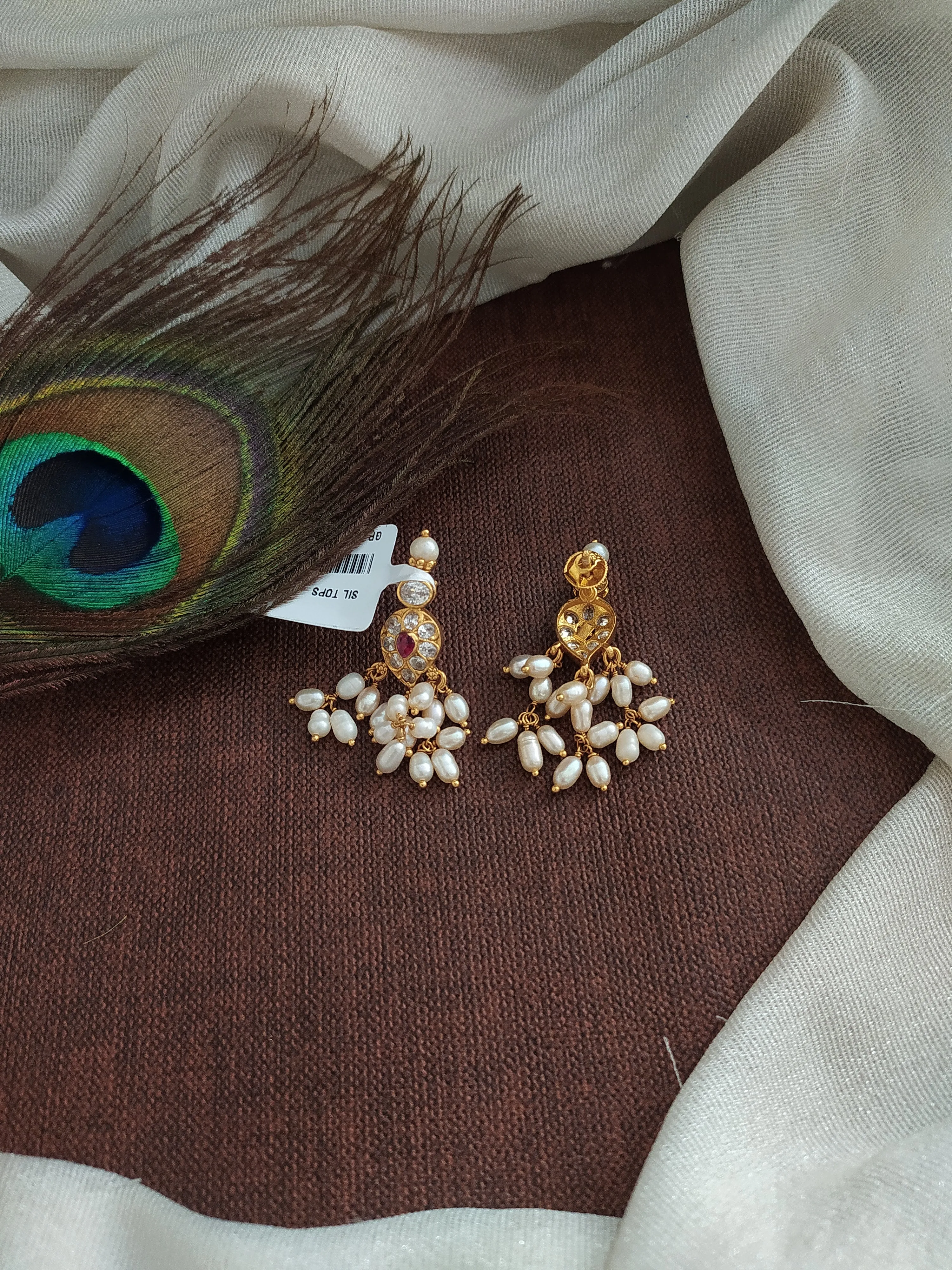 Statement Mango-Shaped Pearl Studs with Semi-Precious Stones