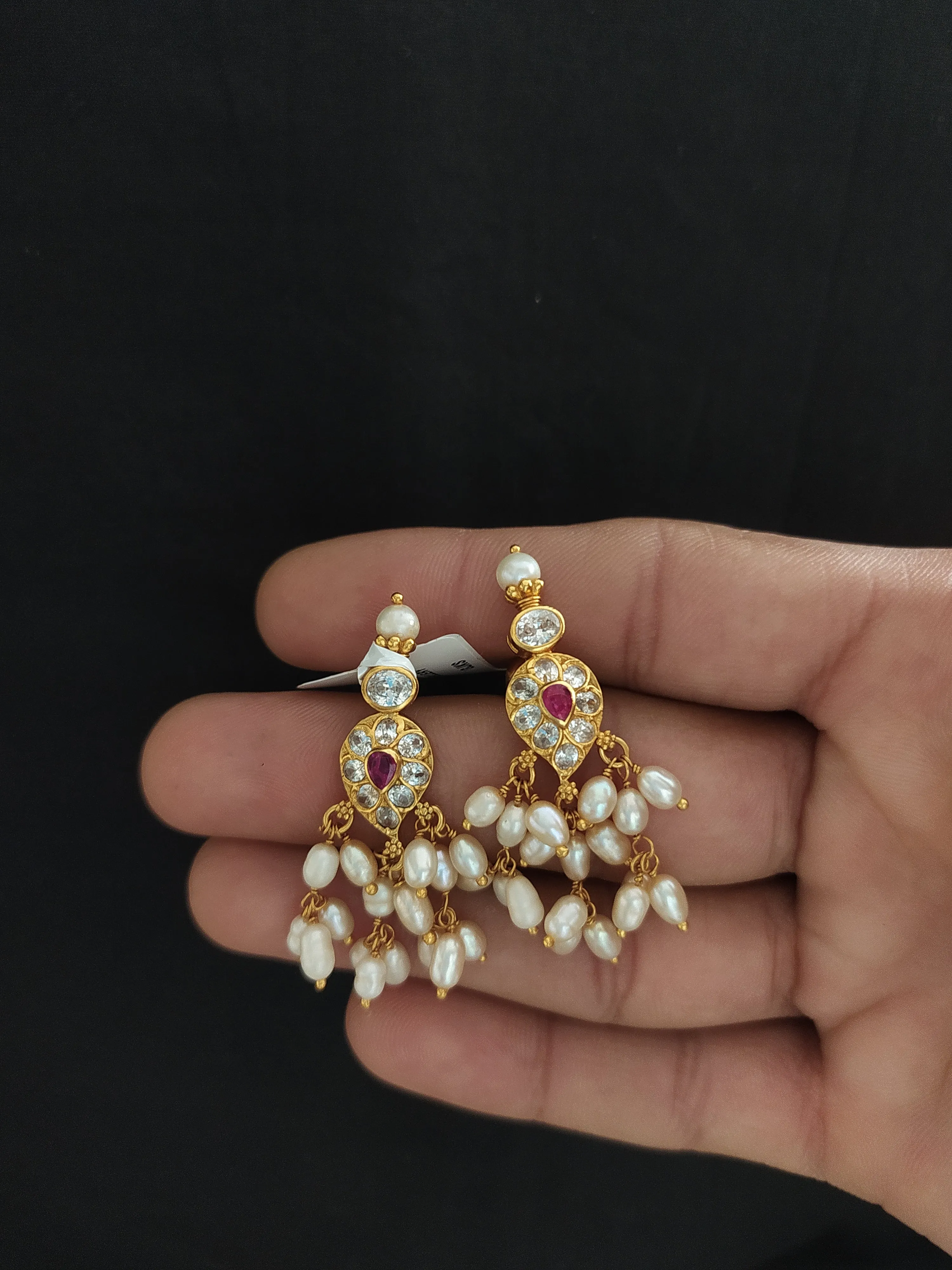 Statement Mango-Shaped Pearl Studs with Semi-Precious Stones