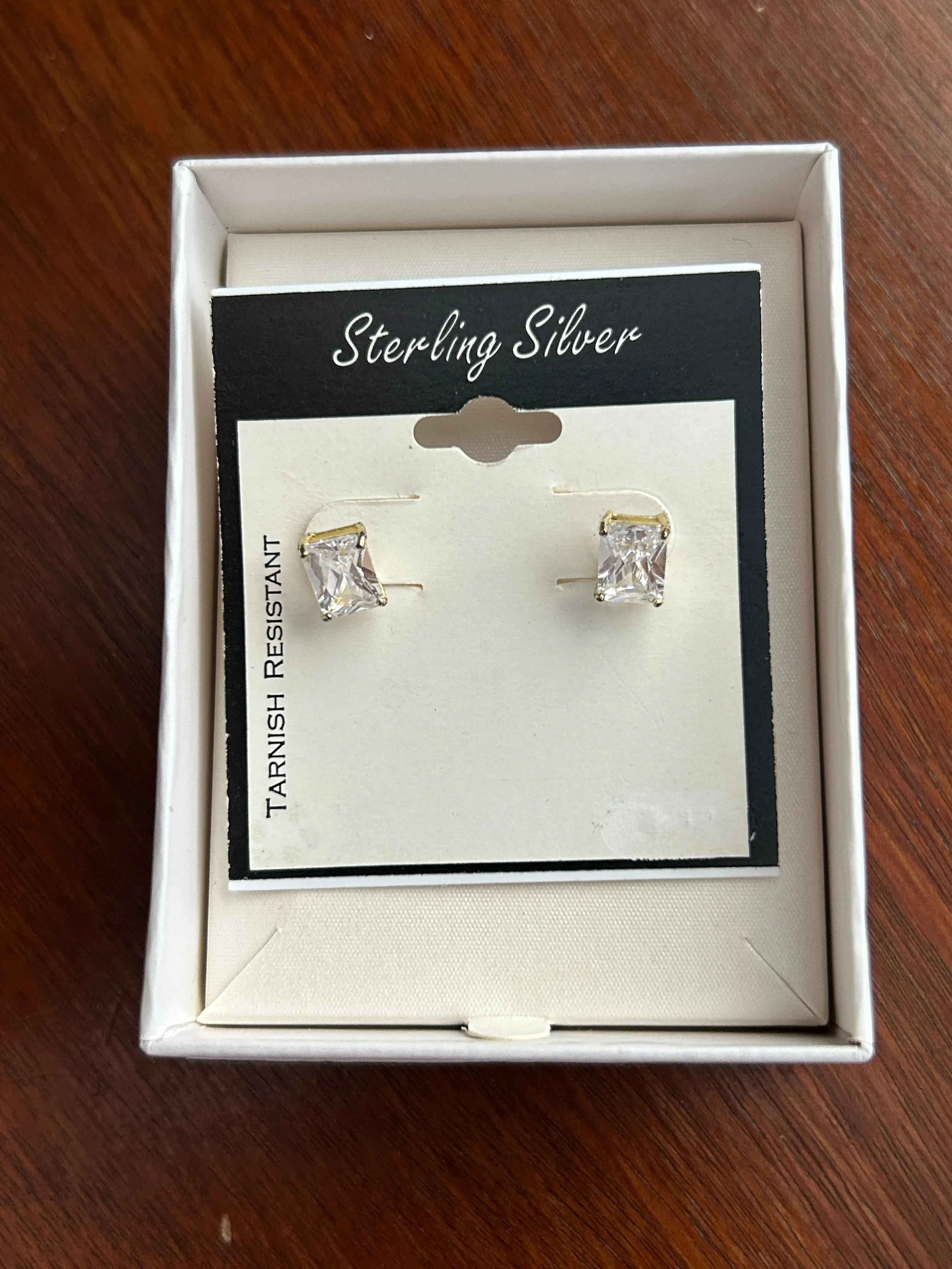 Sterling Silver 925 Emerald Cut CZ Cubic Zirconia Stud Pierced Earrings in Box