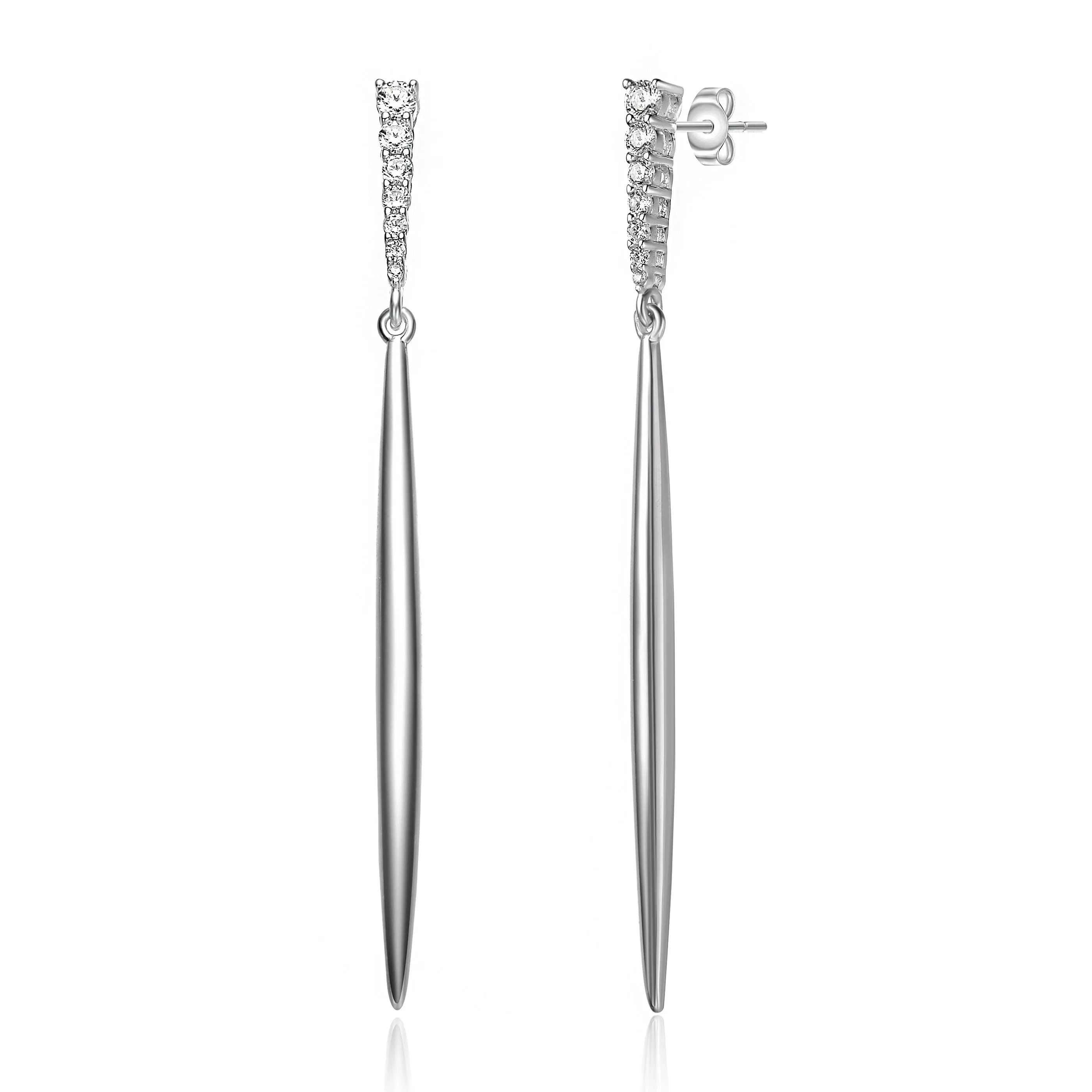 Sterling Silver Cubic Zirconia Icicle Spike Dangle Earrings