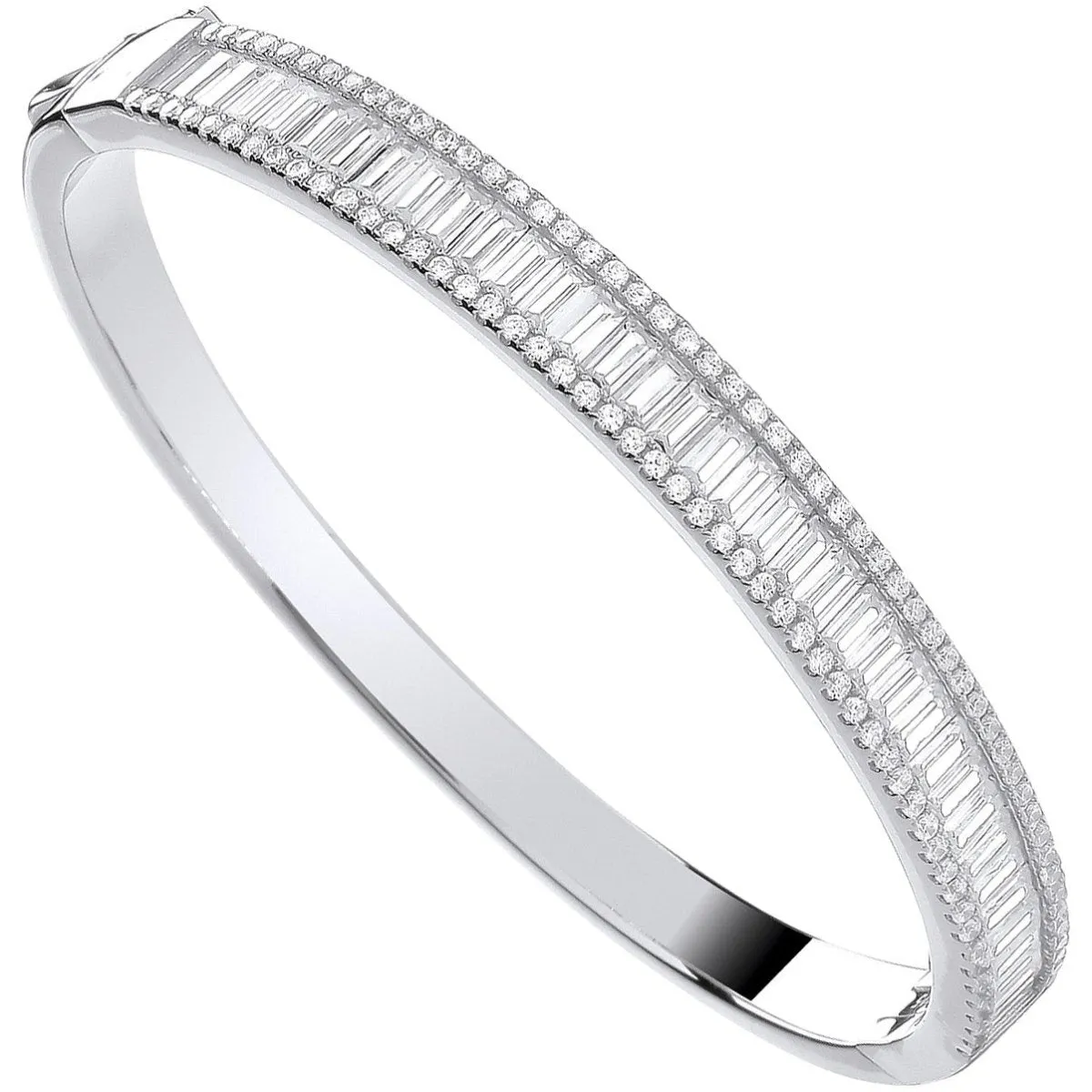 Sterling Silver Hinged Baguette and Round CZ Bangle