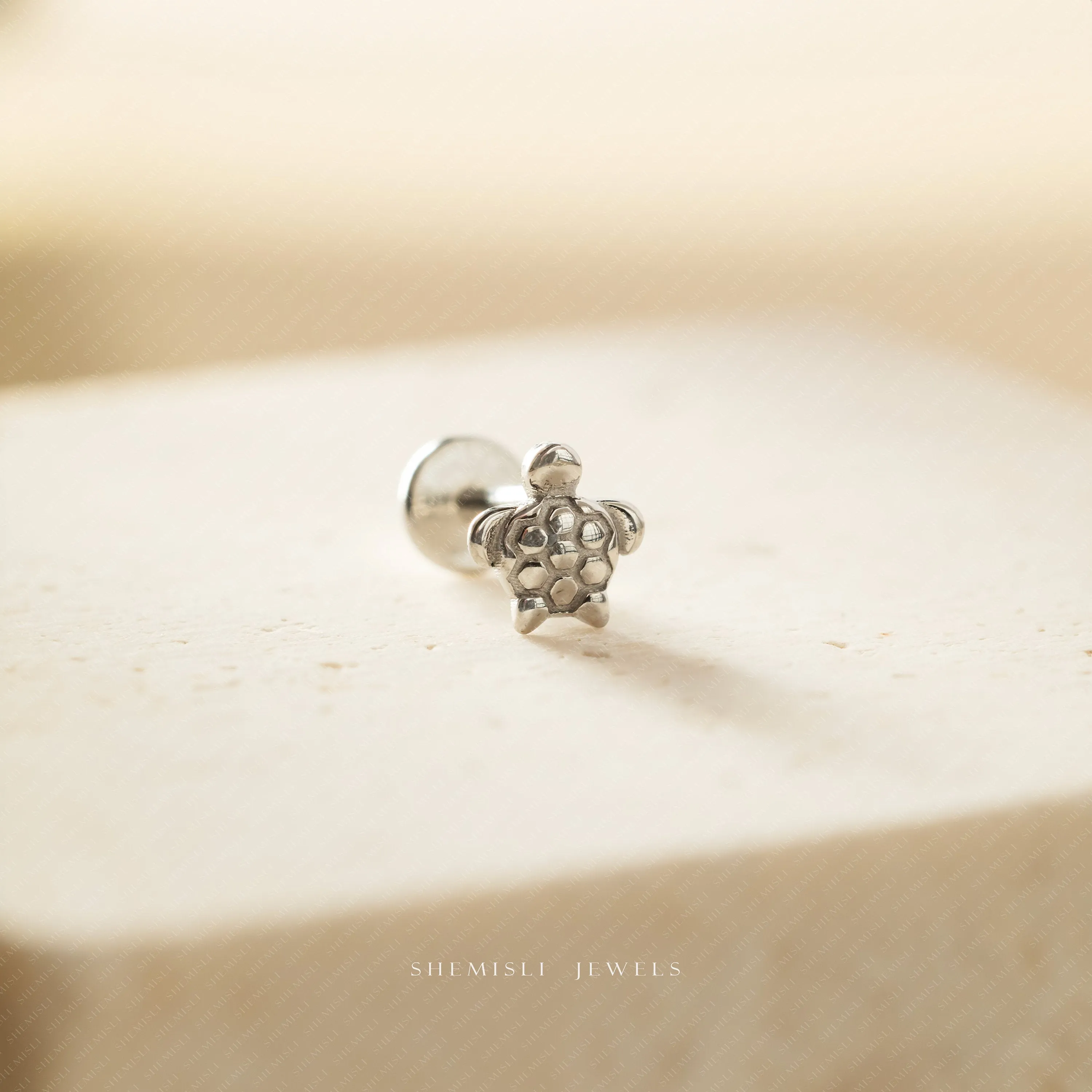 Super Tiny Sea Turtle Threadless Flat Back Tragus Stud, 20,18,16ga, 5-10mm Unisex, Surgical Steel SHEMISLI SS924