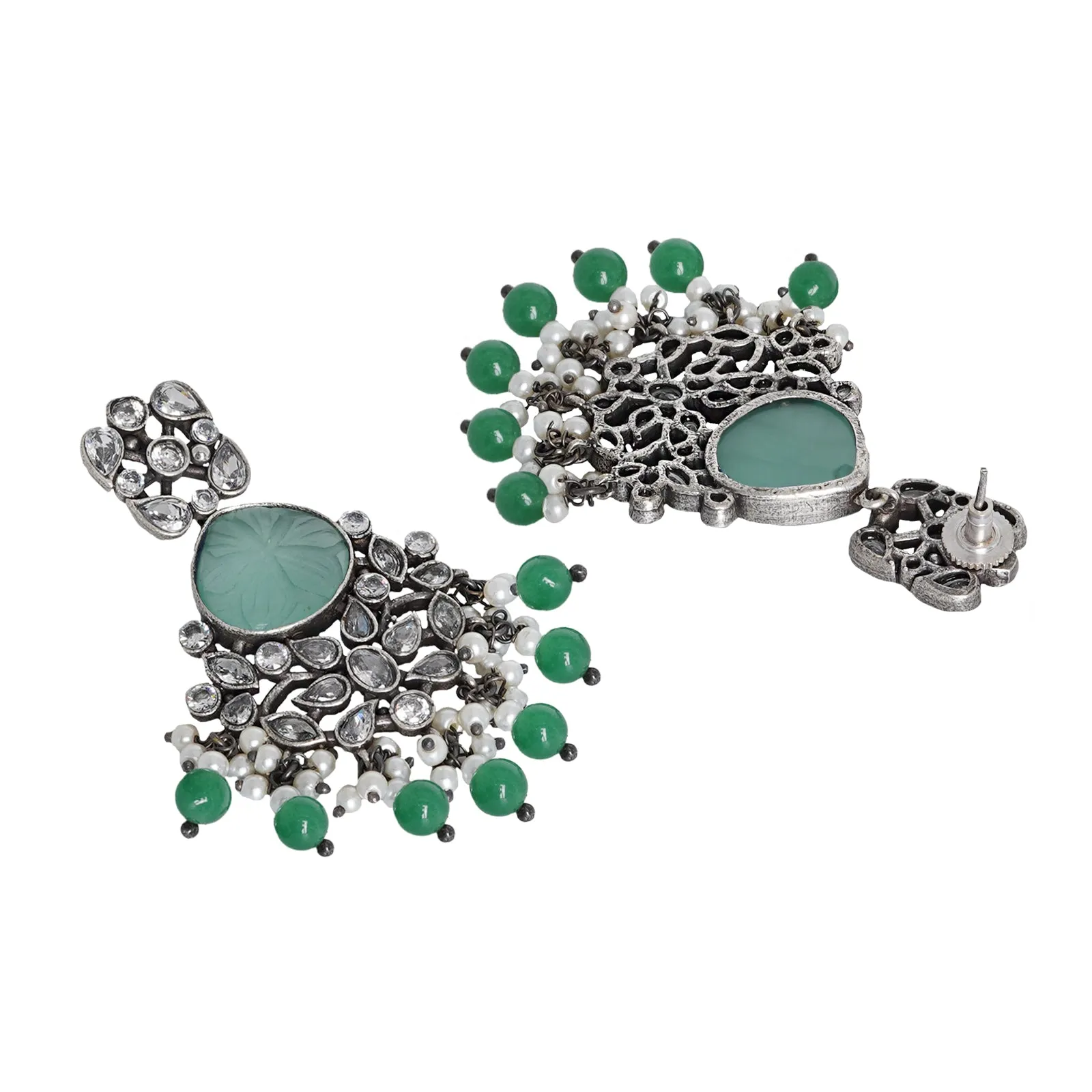 Teejh Anaika Silver Oxidised Turquoise Stone Earrings