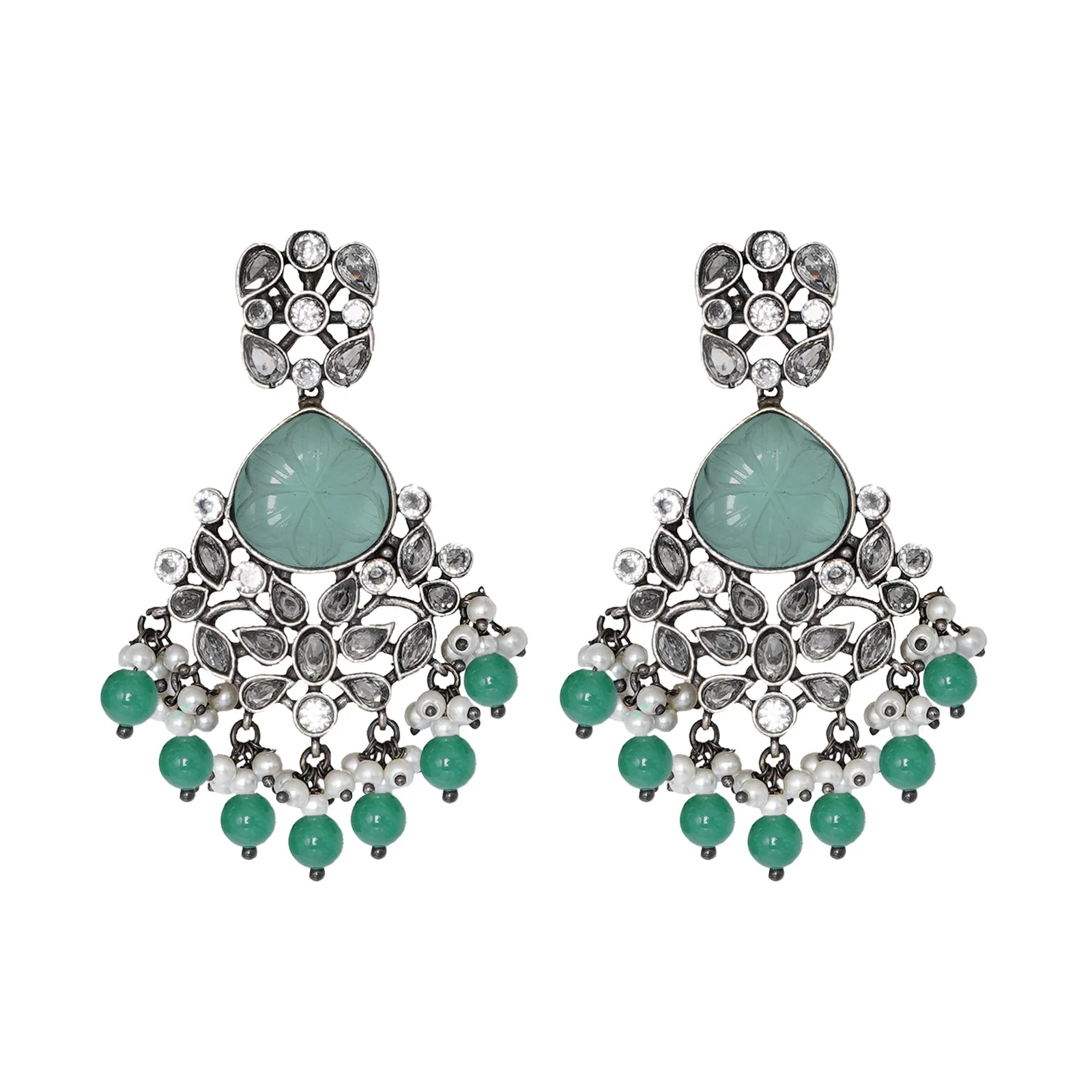 Teejh Anaika Silver Oxidised Turquoise Stone Earrings