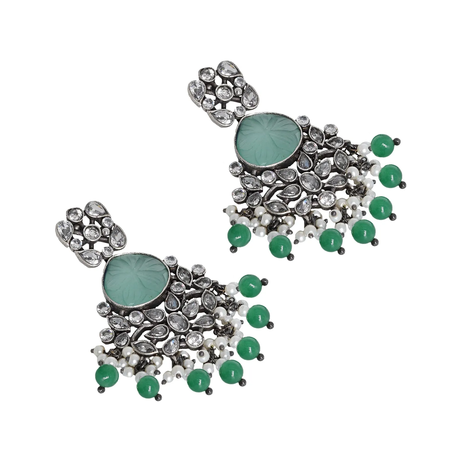 Teejh Anaika Silver Oxidised Turquoise Stone Earrings