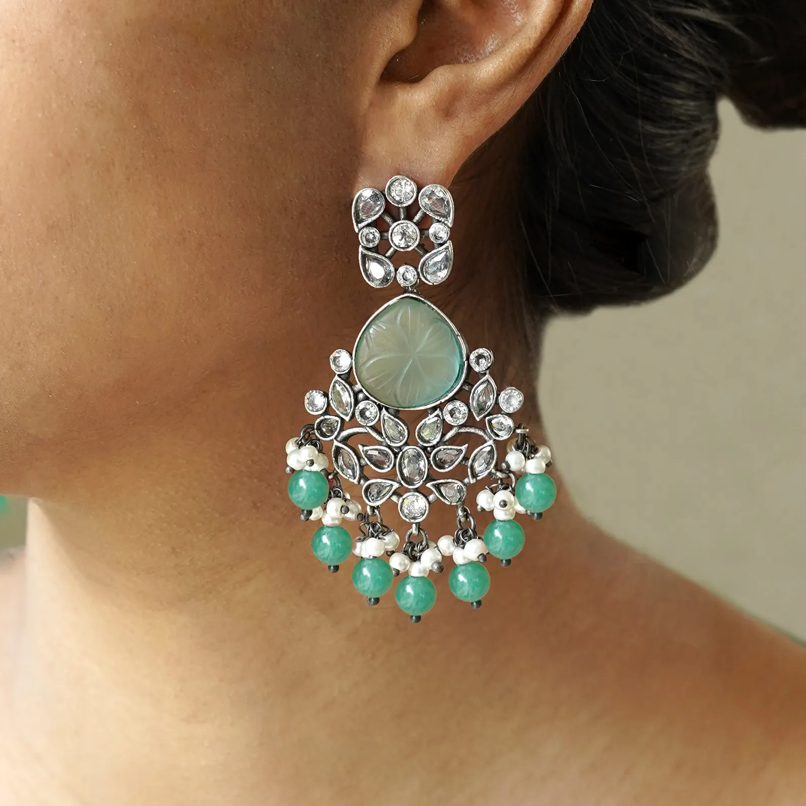 Teejh Anaika Silver Oxidised Turquoise Stone Earrings