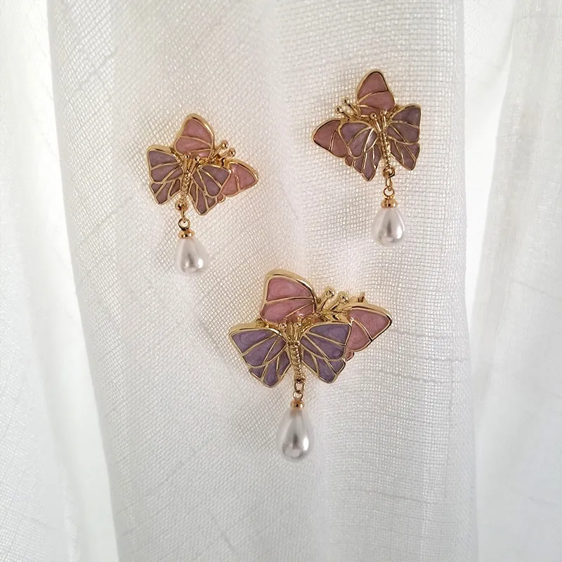 Tender Butterfly Brooch Female Silk Scarf Button Cartoon Enamel Waist Closing Pin Ins Pearl Accessories