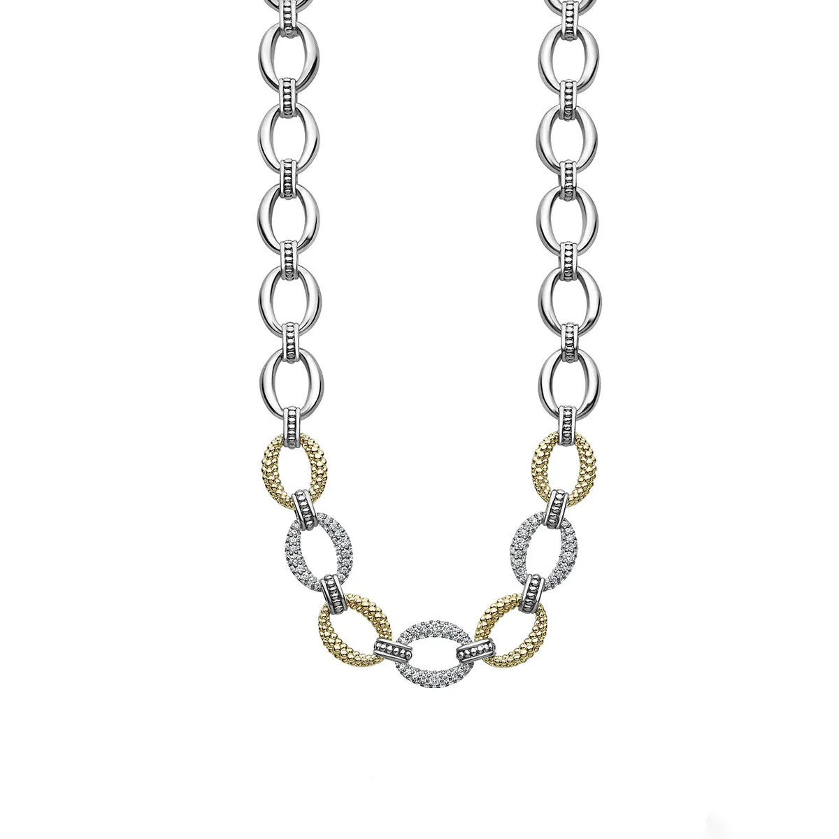 Three Station Diamond Link Necklace