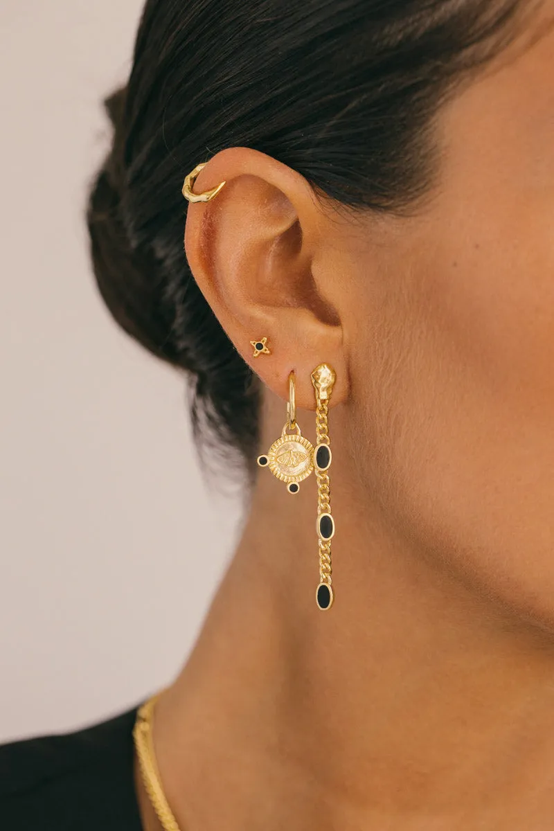 Timeless black stud earring gold plated 