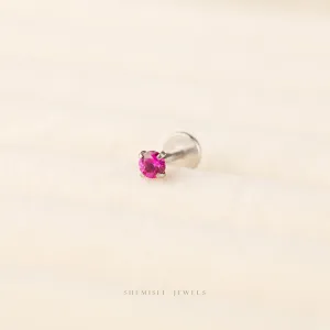 Tiny Ruby Threadless Flat Back Tragus Stud, July Birthstone, 20,18,16ga, 5-10mm, Unisex, Surgical Steel SHEMISLI SS615