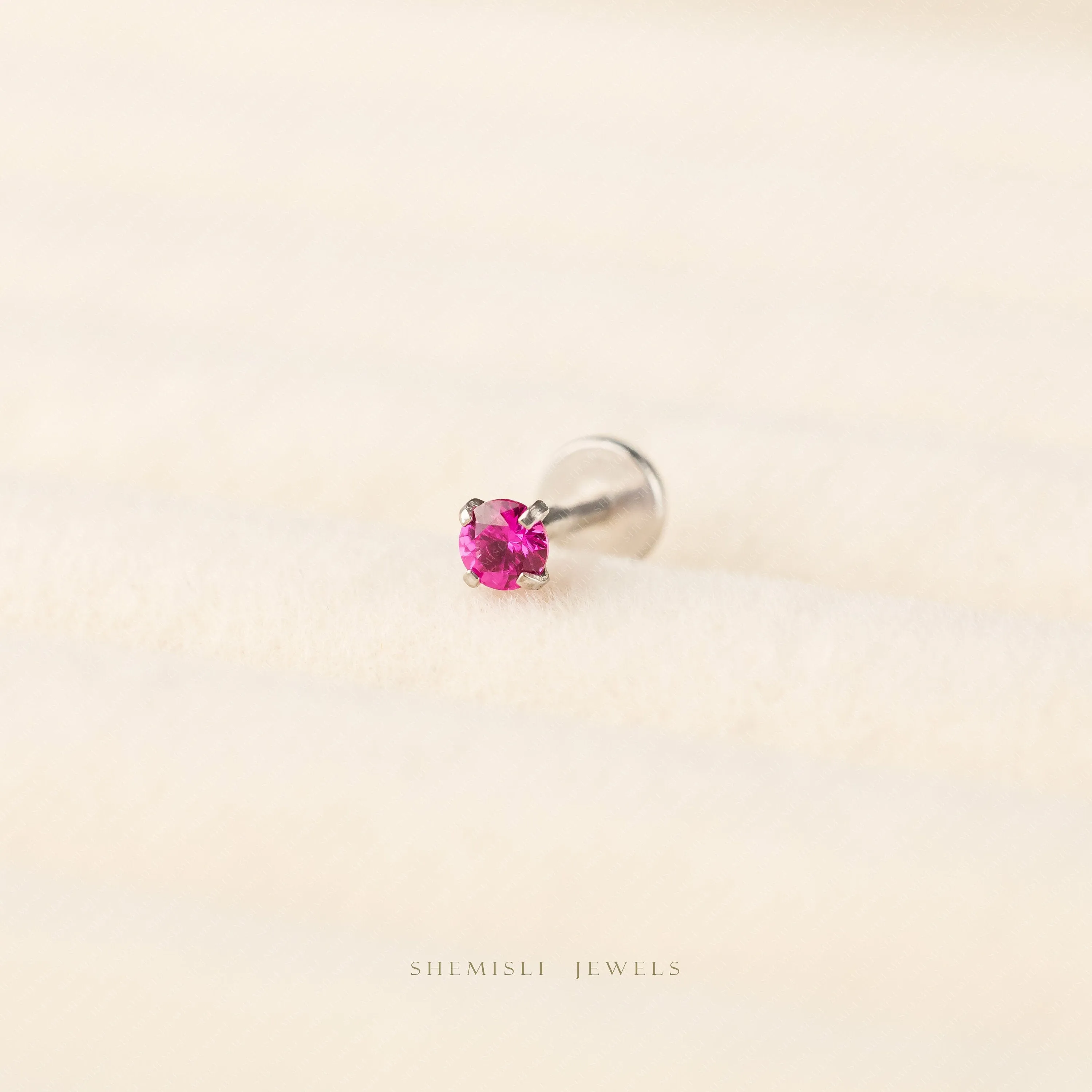 Tiny Ruby Threadless Flat Back Tragus Stud, July Birthstone, 20,18,16ga, 5-10mm, Unisex, Surgical Steel SHEMISLI SS615