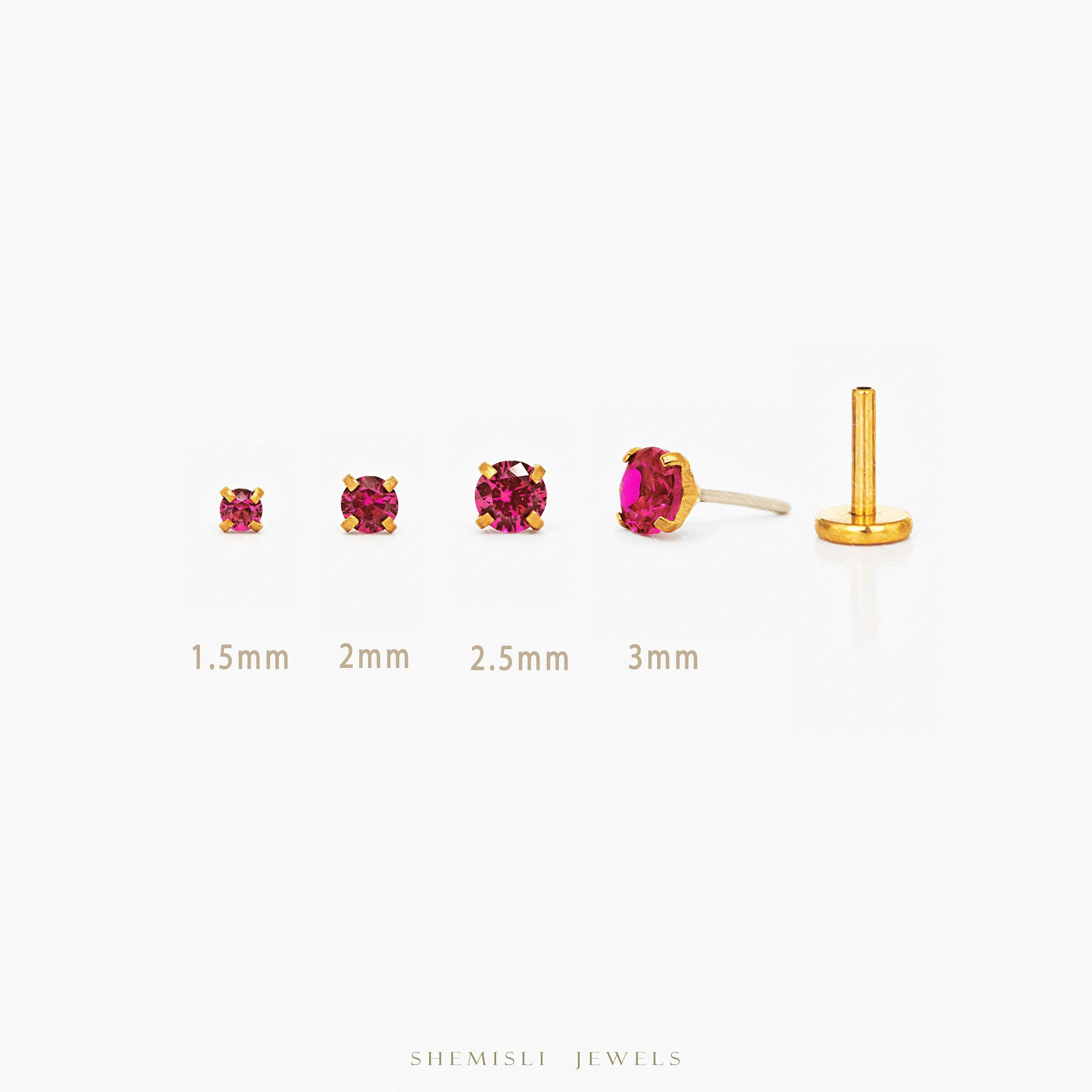 Tiny Ruby Threadless Flat Back Tragus Stud, July Birthstone, 20,18,16ga, 5-10mm, Unisex, Surgical Steel SHEMISLI SS615