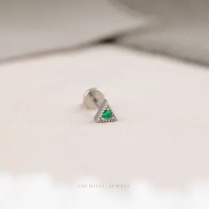 Tiny Triangle Emerald Stone Threadless Flat Back Tragus Stud, 20,18,16ga, 5-10mm, Unisex, Surgical Steel, SHEMISLI SS555