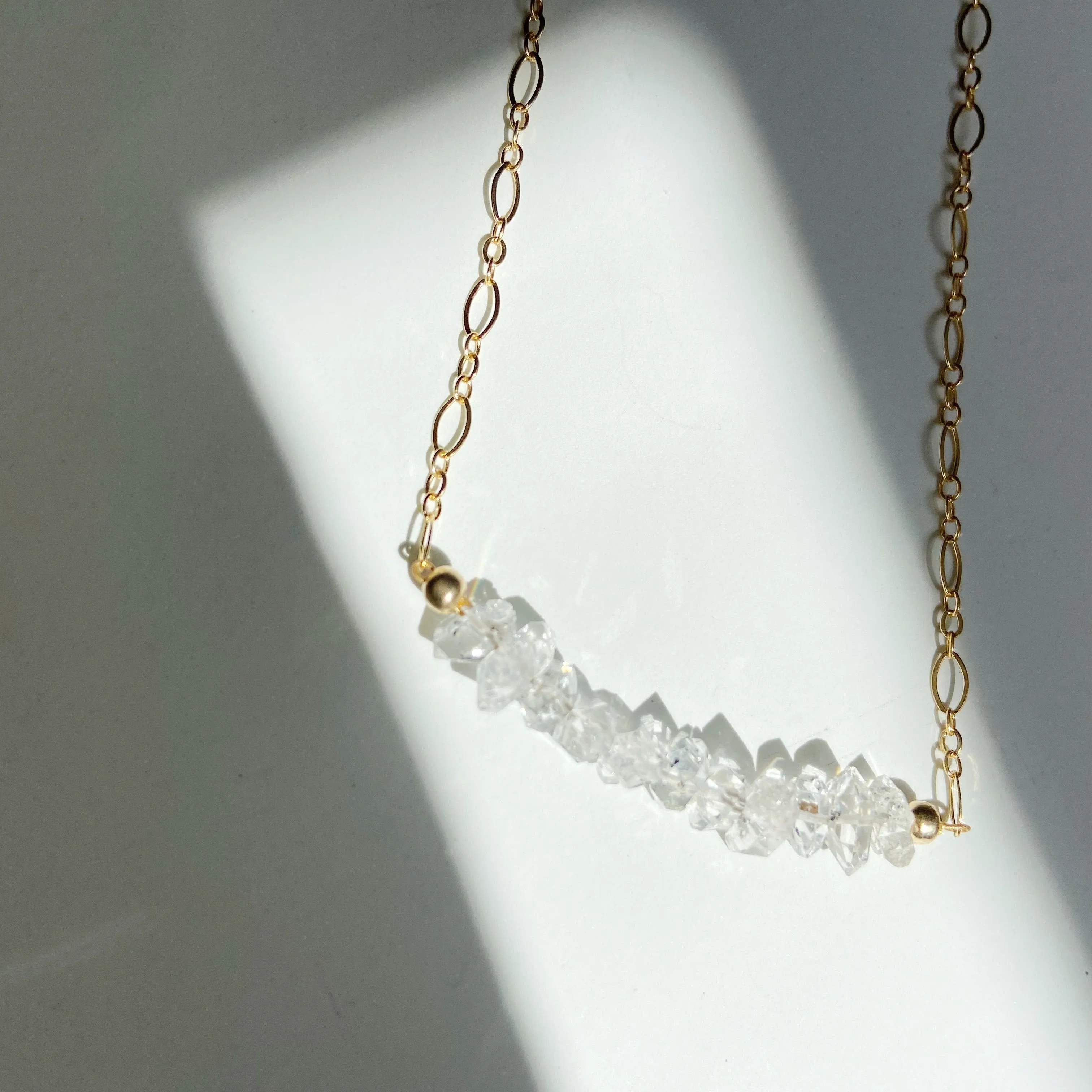 Truth - Delicate Herkimer Quartz Segment Choker in Gold or Silver, (16 inches)